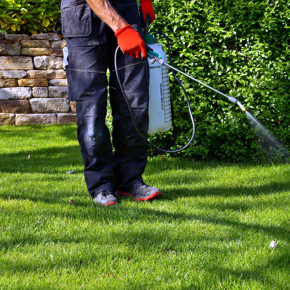 lawn being professionally treated with sprayer